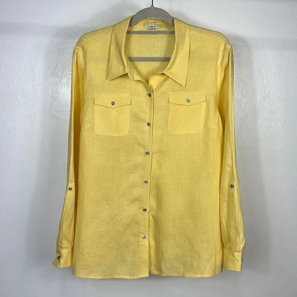 Nurture Linen Yellow Casual Long Sleeve Button Down Shirt Size XL